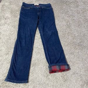 Carhartt Women's Straight Leg Jeans - Dark Blue with Red Plaid Lining